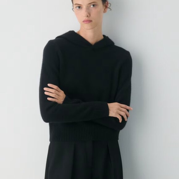 NWT Aritzia Essential Cashmere Shrunken Hoodie Black M - Picture 1 of 4